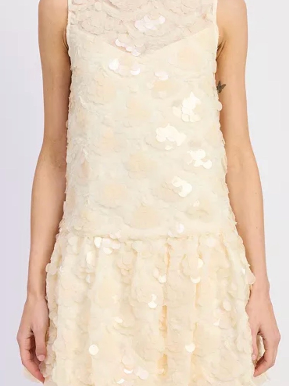 STUNNING NWOT En Saison Sleeveless Cream Sequin Drop-Waist Dress